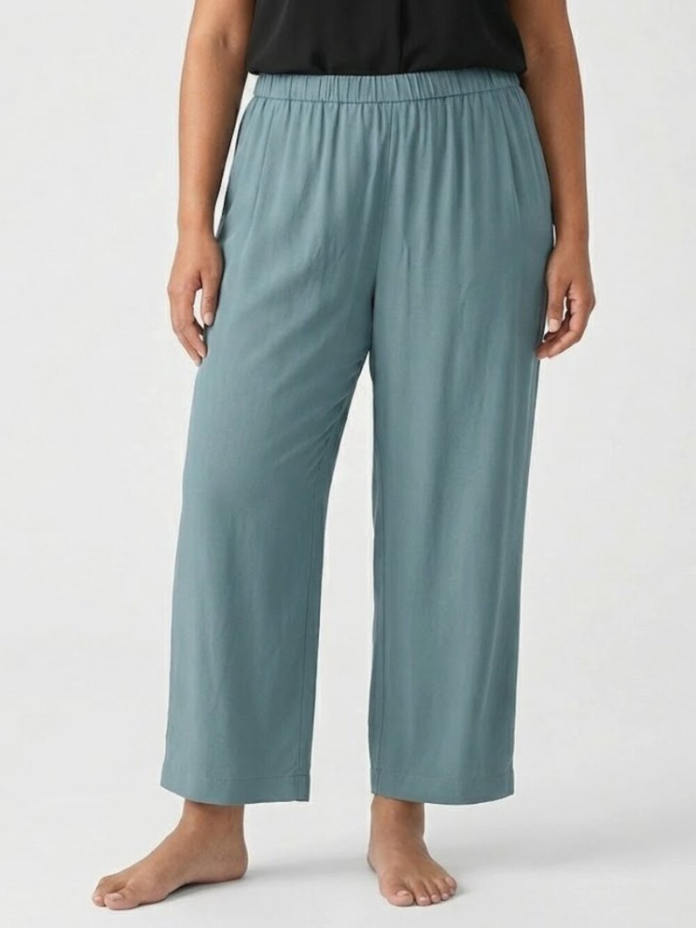 NWT Eileen Fisher Pleated Straight Ankle in Blue Steel Silk Georgette Pants XL